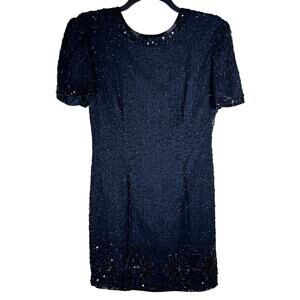 Vintage Stenay Silk Beaded Low Back Cocktail Dress Women's 10 Elegant‎ Evening